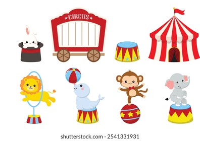 Cute trained circus animals set clip art