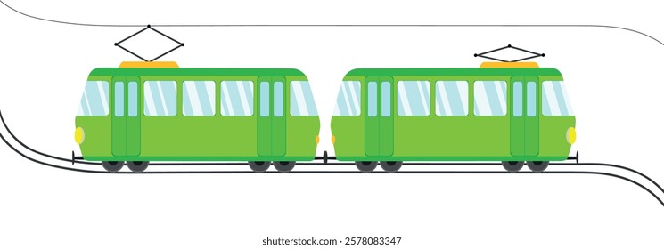 Cute tramway icon. Illustration of a green tram streetcar wagon.