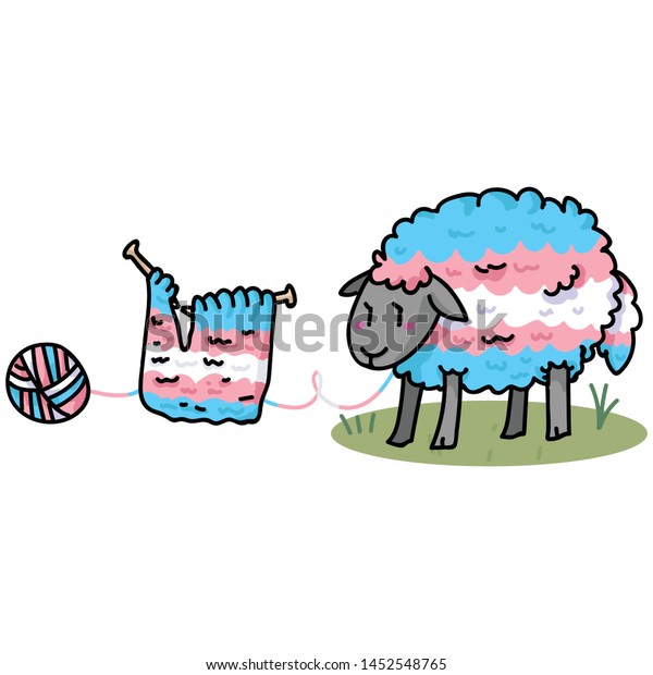 Cute Transgender Fluffy Sheep Cartoon Vector Stock Vector