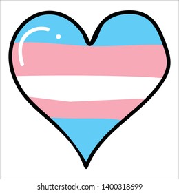 Cute transgender heart cartoon vector illustration motif set. Hand drawn isolated pride flag elements clipart for LGBTQ+ blog, love graphic, gender web buttons.