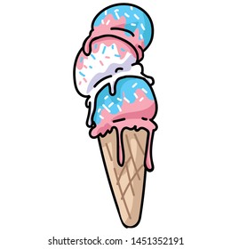 Cute transgender ice cream cone cartoon vector illustration motif set. LGBTQ sweet treat elements for gender pride blog. Tasty graphic for summer web buttons.