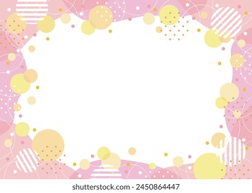 Cute transparent frame with pink cloud shapes, yellow circles and dots