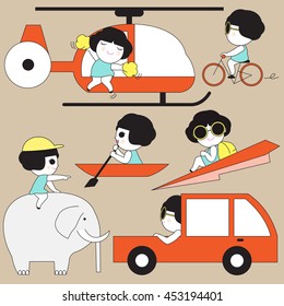 Cute Transportation Icon Character illustration