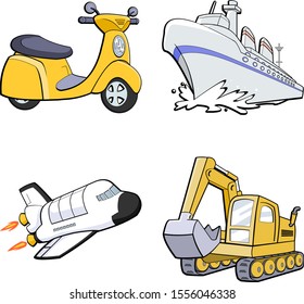 Cute transportation on white background illustration