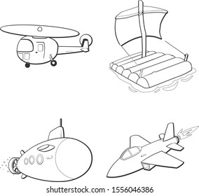 Cute transportation on white background illustration
