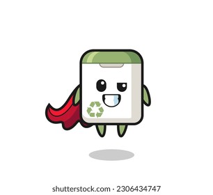 the cute trash can character as a flying superhero , cute style design for t shirt, sticker, logo element