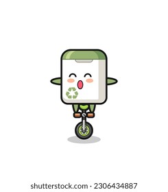 The cute trash can character is riding a circus bike , cute style design for t shirt, sticker, logo element