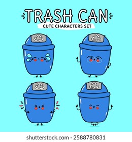 Cute Trash Can Character Set. Playful Trash Can Mascot Collection