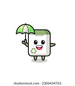 cute trash can illustration holding an umbrella , cute style design for t shirt, sticker, logo element