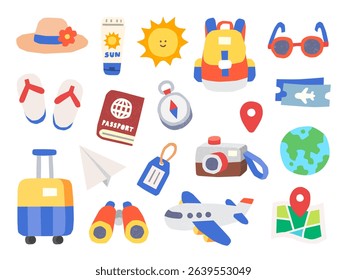 Cute Travel Clip Art – Paper Cut Style Minimal Vector Icons for Summer Holiday, Vacation, and Adventure Design