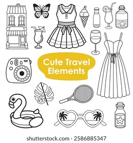 Cute Travel Elements - Fun Vacation Clip Art Vector Set
