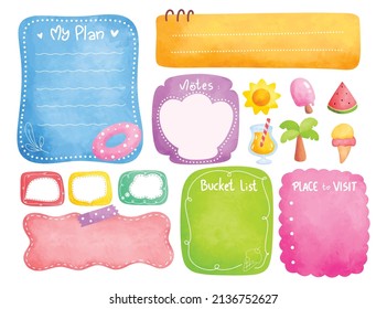 Cute Travel Planner in Watercolor Doodle Style Vector Illustration