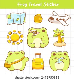 Cute travelling kawaii sticker with cute frog character