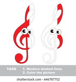 Cute Treble Clef. Dot to dot educational game for kids. Half tracing page.