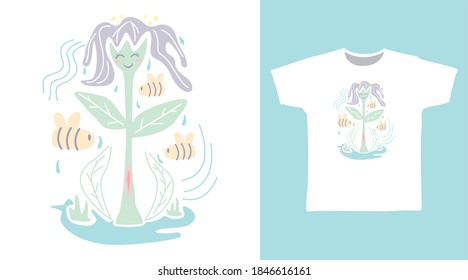 Cute tree and bee illustration vector design