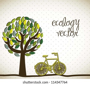 cute tree with bike, ecology. vector illustration