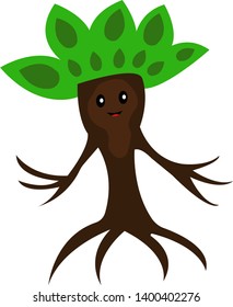 cute tree with black shiny eyes a kind smile and beautiful green leaves cartoon character for design concept of nature and forest