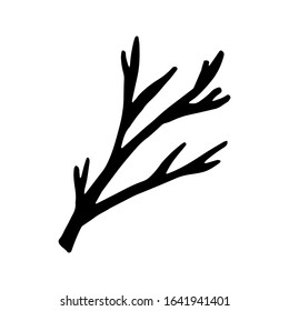 Cute tree branch design element. Сoncept nature. Hand drawn vector illustration in doodle style outline drawing isolated on white background.
