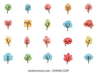 Cute Tree Cartoon Illustration Element Set