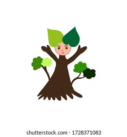 Cute tree cartoon vector hand drawn on white background