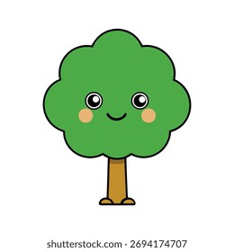 A cute tree cartoon-style vector art on a white background.