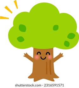 Cute tree character with green leaves