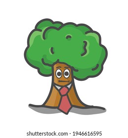 Cute Tree Character Mascot Flat Cartoon Emoticon Vector Design Illustration