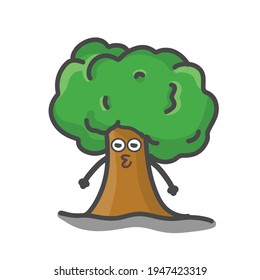 Cute Tree Character Mascot Flat Cartoon Emoticon Vector Design Illustration
