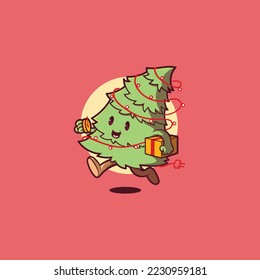 Ilustración vectorial de caracteres de árbol mate. Vacaciones, naturaleza, concepto de diseño divertido.