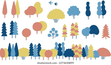 Juego de ilustraciones de árbol y bosque. Material vectorial fácil de editar. También hay otras variaciones.