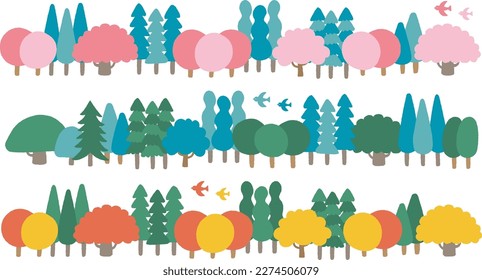 Cute tree and forest Illustration Set.Leicht zu bearbeitendes Vektormaterial.Es gibt auch andere Variationen.