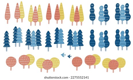 Juego de ilustraciones de árbol y bosque. Material vectorial fácil de editar. También hay otras variaciones.