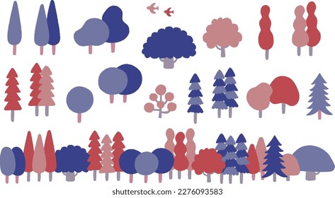 Cute tree and forest illustration set.Easy-to-edit vector material.There are other variations as well.