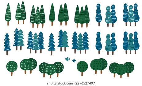 Cute tree and forest illustration set.Easy-to-edit vector material.There are other variations as well.