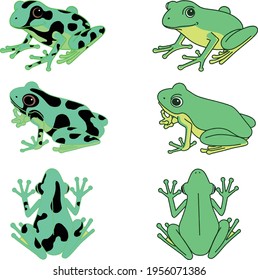 Cute tree frogs and poison dart frogs with big eyes. A total of 6 bodies with 3 poses each.