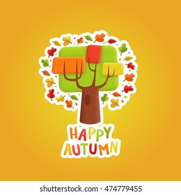 Cute tree. Happy Autumn. Label and sticker autumn
