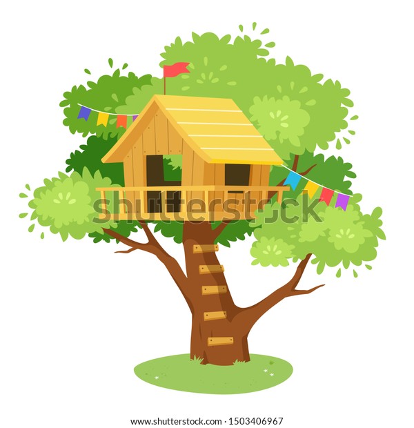 cute tree house\
cartoon on jungle design