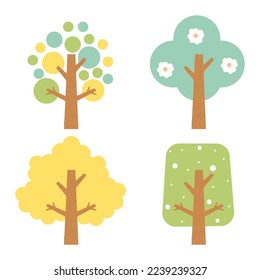 Colección de iconos de árbol circular. Decoración de jardín natural. Ilustración vectorial.