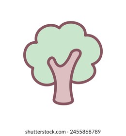 Cute tree icon. Hand drawn illustration of a green forest tree isolated on a white background. Vector 10 EPS.
