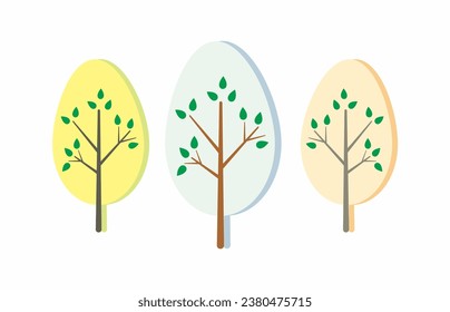 Cute tree illustration set isolated on white background. Tree design element.