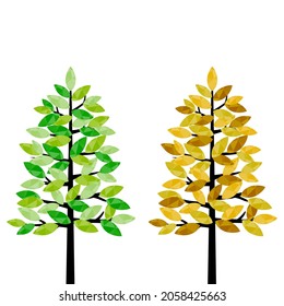 Cute tree illustration set (white background, vector, cut out)