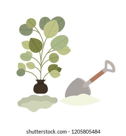 cute tree plant with earth isolated icon