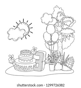 cute tree plant with party decoration