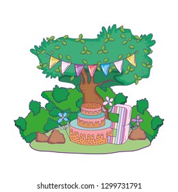 cute tree plant with party decoration