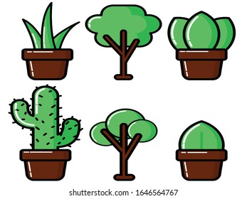 Cute Tree And Plant Vector Illustration. Perfect For Icon, Team Love Earth And Other.