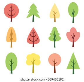 Cute Tree Set Collection Colorful Vector