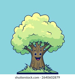 Cute Tree Smiling Cartoon Vector Illustration