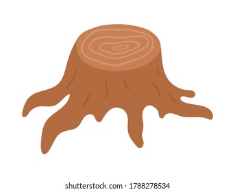 Cute Tree Stump Illustration. Vector Stab Isolated On White Background. Fall Season Woodland Icon For Print, Sticker, Postcard.  Funny Forest Clipart