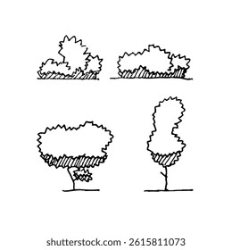 cute tree vector illustration hand drawn black and white style