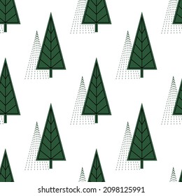 Cute Tree Vector Seamless Pattern. Pine Xmas Wallpaper. Forest Scandinavian Illustration. Fir Christmas Wrap.